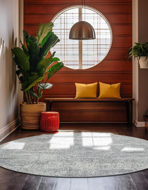 Gray 7' 10 x 7' 10 Finsbury Round Area Rug 60% Polypropylene & 40% Polyester Contemporary Carpet for Living Rooms, Dining, Offices for Sale at Rug Engine
