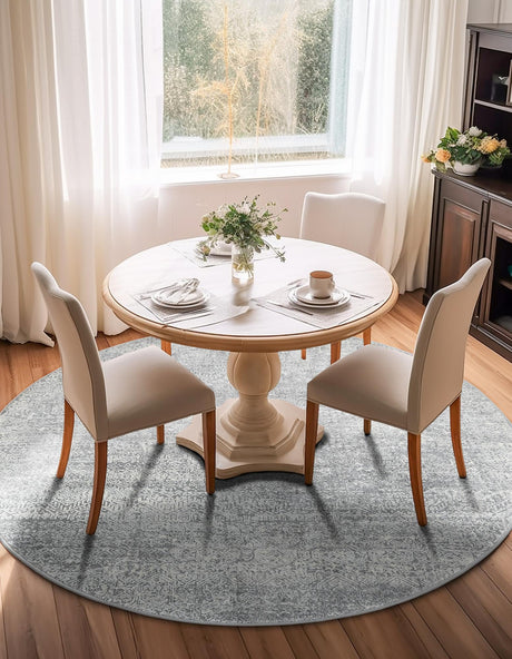 Gray 3' 3 x 3' 3 Finsbury Round Area Rug 60% Polypropylene & 40% Polyester Contemporary Carpet for Living Rooms, Dining, Offices for Sale at Rug Engine