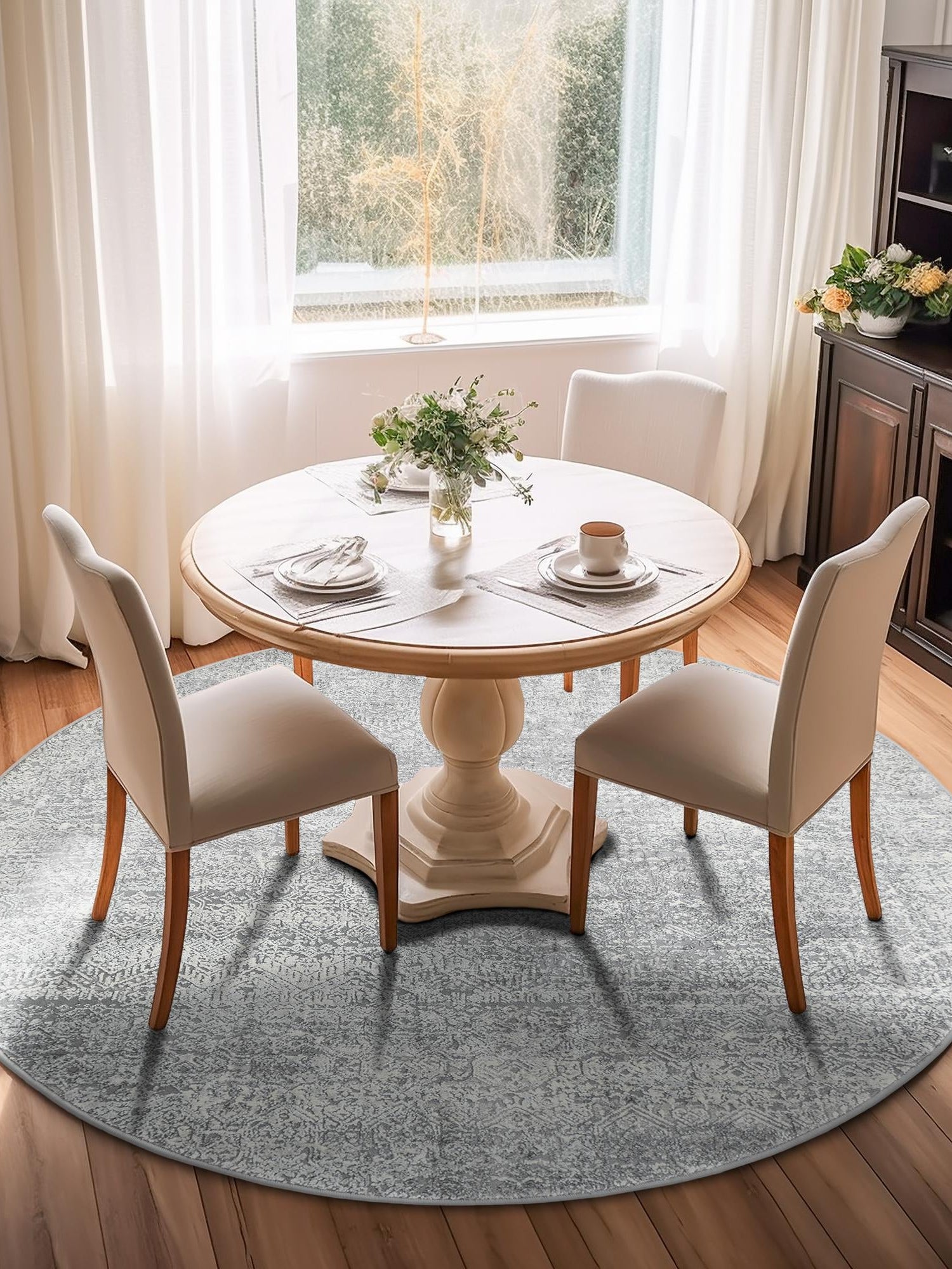 Gray 6' x 6' Finsbury Round Area Rug 60% Polypropylene & 40% Polyester Contemporary Carpet for Living Rooms, Dining, Offices for Sale at Rug Engine