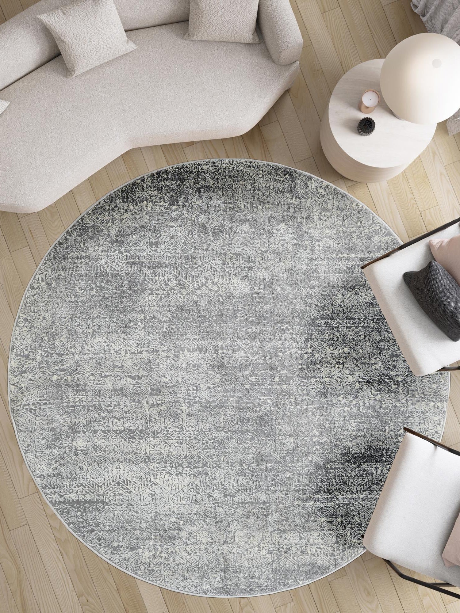 Gray 7' 10 x 7' 10 Finsbury Round Area Rug 60% Polypropylene & 40% Polyester Contemporary Carpet for Living Rooms, Dining, Offices for Sale at Rug Engine