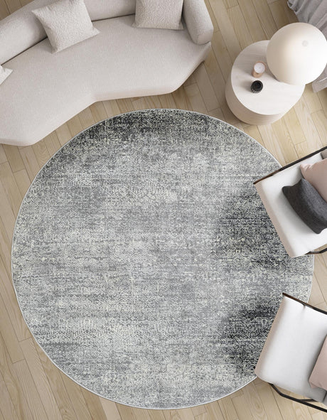 Gray 7' 10 x 7' 10 Finsbury Round Area Rug 60% Polypropylene & 40% Polyester Contemporary Carpet for Living Rooms, Dining, Offices for Sale at Rug Engine