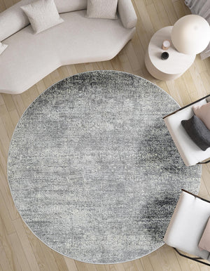 Gray 4' 1 x 4' 1 Finsbury Round Area Rug 60% Polypropylene & 40% Polyester Contemporary Carpet for Living Rooms, Dining, Offices for Sale at Rug Engine