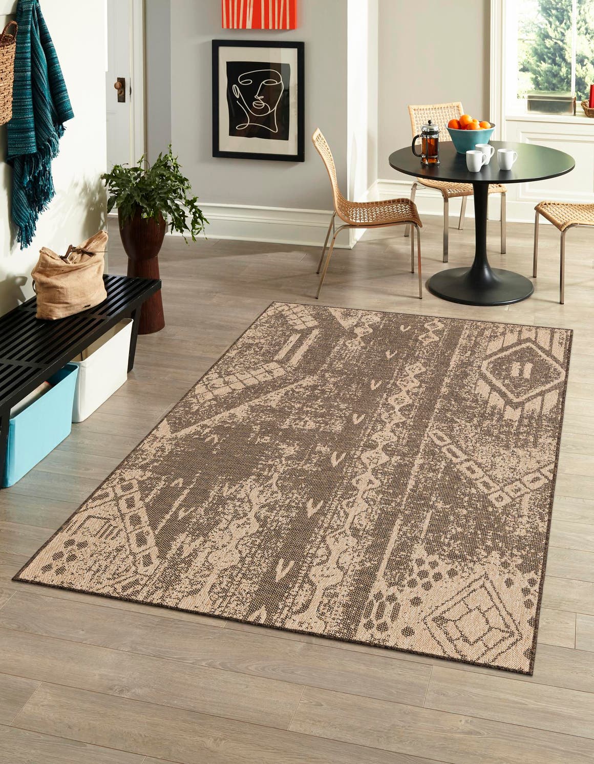 Natural and Brown 5' 5 x 8' Dunes Rectangle Area Rug 100% Polypropylene With Cotton Backing Carpet for Living, Dining, Office, Dorms, Bedrooms for Sale at Rug Engine