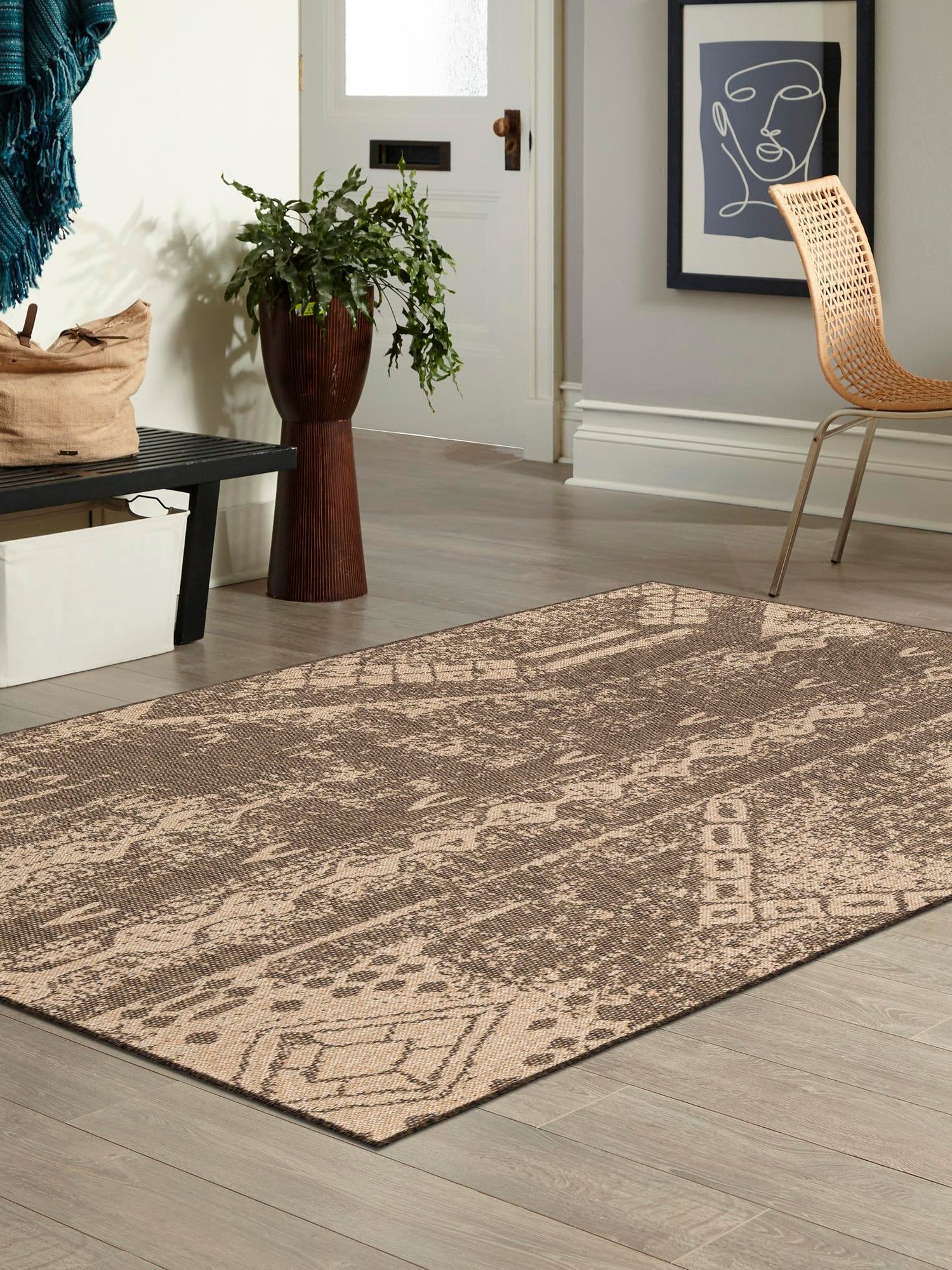 Natural and Brown 4' 1 x 6' 1 Dunes Rectangle Area Rug 100% Polypropylene With Cotton Backing Carpet for Living, Dining, Office, Dorms, Bedrooms for Sale at Rug Engine