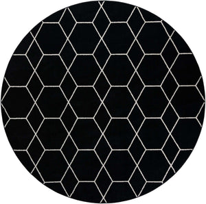 Black 10' x 10' Trellis Frieze Round Area Rug Geometric Modern Unique Stain Resistant Easy Clean Carpet for Living, Dining, Bedrooms, Office for Sale at Rug Engine