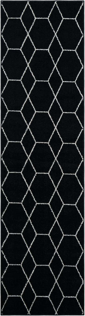 Black 2' x 10' Trellis Frieze Runner Area Rug Geometric Modern Unique Stain Resistant Easy Clean Carpet for Living, Dining, Bedrooms, Office for Sale at Rug Engine