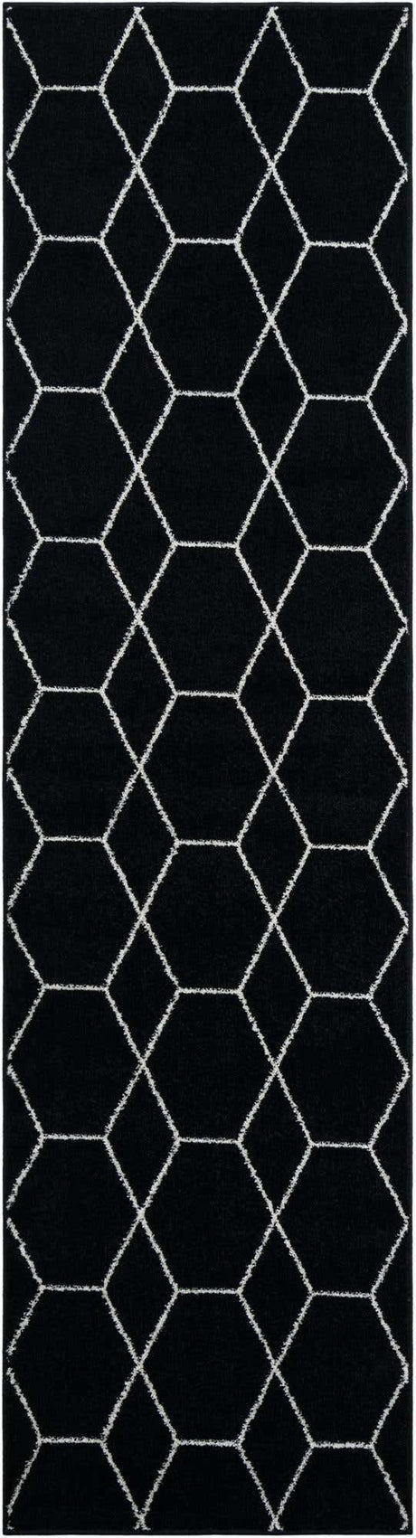 Black 2' x 10' Trellis Frieze Runner Area Rug Geometric Modern Unique Stain Resistant Easy Clean Carpet for Living, Dining, Bedrooms, Office for Sale at Rug Engine