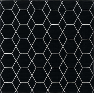 Black 10' x 10' Trellis Frieze Square Area Rug Geometric Modern Unique Stain Resistant Easy Clean Carpet for Living, Dining, Bedrooms, Office for Sale at Rug Engine