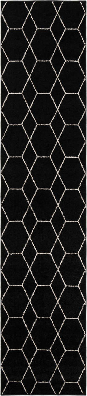 Black 2' 7 x 12' Trellis Frieze Runner Area Rug Geometric Modern Unique Stain Resistant Easy Clean Carpet for Living, Dining, Bedrooms, Office for Sale at Rug Engine