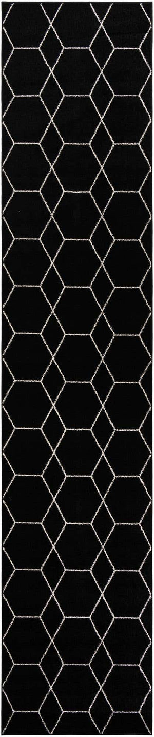 Black 3' 3 x 16' 5 Trellis Frieze Runner Area Rug Geometric Modern Unique Stain Resistant Easy Clean Carpet for Living, Dining, Bedrooms, Office for Sale at Rug Engine