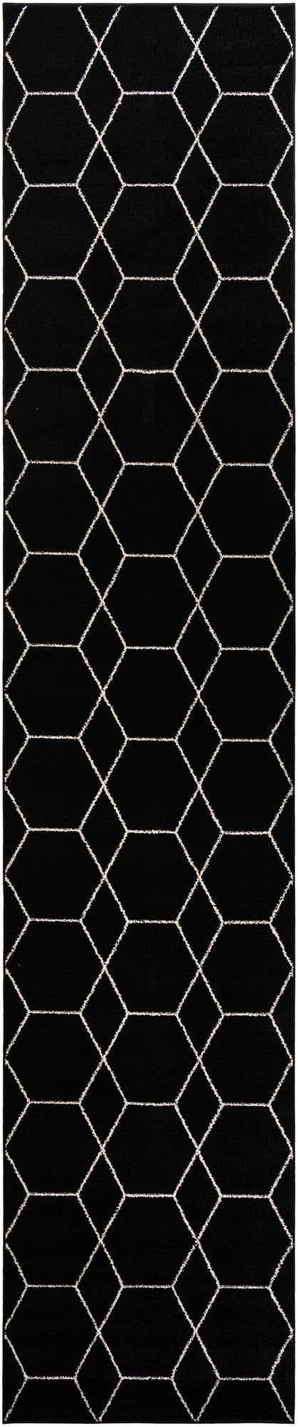 Black 3' 3 x 16' 5 Trellis Frieze Runner Area Rug Geometric Modern Unique Stain Resistant Easy Clean Carpet for Living, Dining, Bedrooms, Office for Sale at Rug Engine
