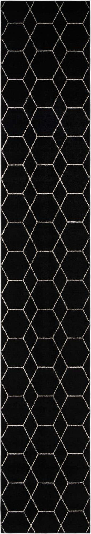 Black 3' 3 x 19' 8 Trellis Frieze Runner Area Rug Geometric Modern Unique Stain Resistant Easy Clean Carpet for Living, Dining, Bedrooms, Office for Sale at Rug Engine