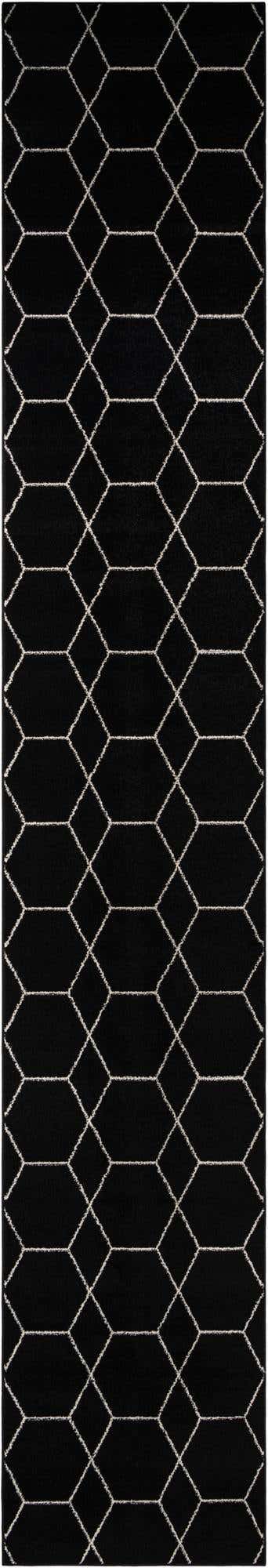 Black 3' 3 x 19' 8 Trellis Frieze Runner Area Rug Geometric Modern Unique Stain Resistant Easy Clean Carpet for Living, Dining, Bedrooms, Office for Sale at Rug Engine