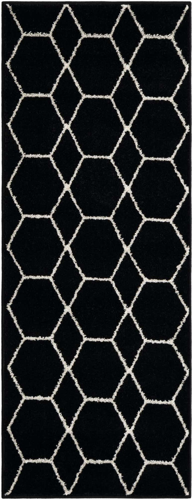 Black 2' x 5' 3 Trellis Frieze Runner Area Rug Geometric Modern Unique Stain Resistant Easy Clean Carpet for Living, Dining, Bedrooms, Office for Sale at Rug Engine