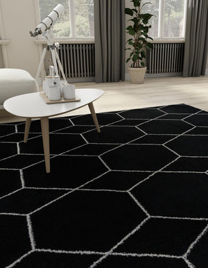 Black 5' 3 x 5' 3 Trellis Frieze Square Area Rug Geometric Modern Unique Stain Resistant Easy Clean Carpet for Living, Dining, Bedrooms, Office for Sale at Rug Engine