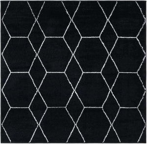 Black 5' 3 x 5' 3 Trellis Frieze Square Area Rug Geometric Modern Unique Stain Resistant Easy Clean Carpet for Living, Dining, Bedrooms, Office for Sale at Rug Engine