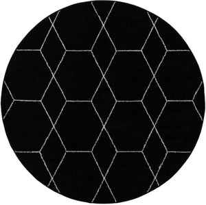 Black 6' 1 x 6' 1 Trellis Frieze Round Area Rug Geometric Modern Unique Stain Resistant Easy Clean Carpet for Living, Dining, Bedrooms, Office for Sale at Rug Engine