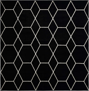 Black 7' 10 x 7' 10 Trellis Frieze Square Area Rug Geometric Modern Unique Stain Resistant Easy Clean Carpet for Living, Dining, Bedrooms, Office for Sale at Rug Engine