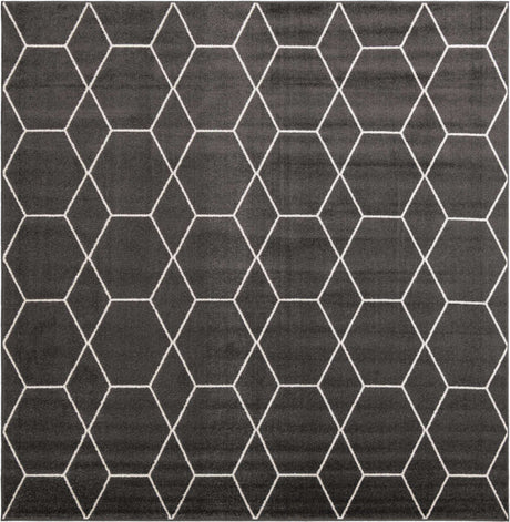 Dark Gray 10' x 10' Trellis Frieze Square Area Rug Geometric Modern Unique Stain Resistant Easy Clean Carpet for Living, Dining, Bedrooms, Office for Sale at Rug Engine