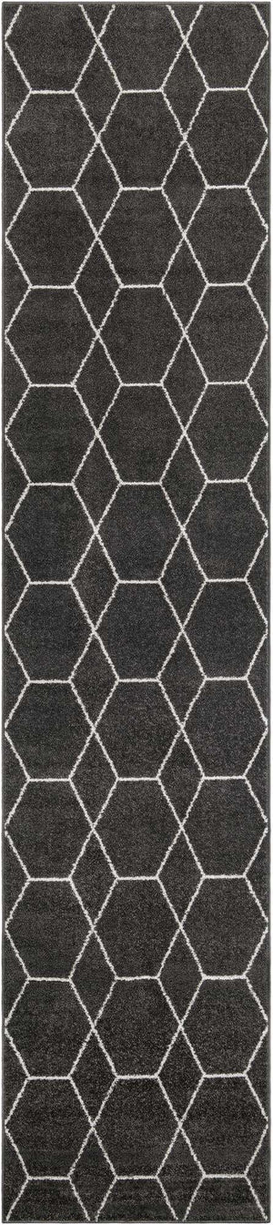 Dark Gray 2' 7 x 12' Trellis Frieze Runner Area Rug Geometric Modern Unique Stain Resistant Easy Clean Carpet for Living, Dining, Bedrooms, Office for Sale at Rug Engine