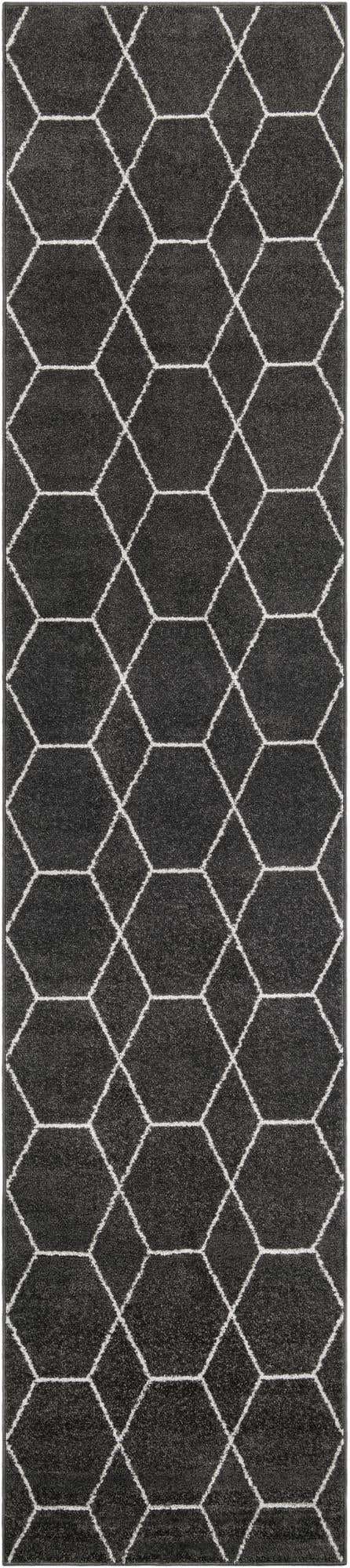 Dark Gray 2' 7 x 12' Trellis Frieze Runner Area Rug Geometric Modern Unique Stain Resistant Easy Clean Carpet for Living, Dining, Bedrooms, Office for Sale at Rug Engine