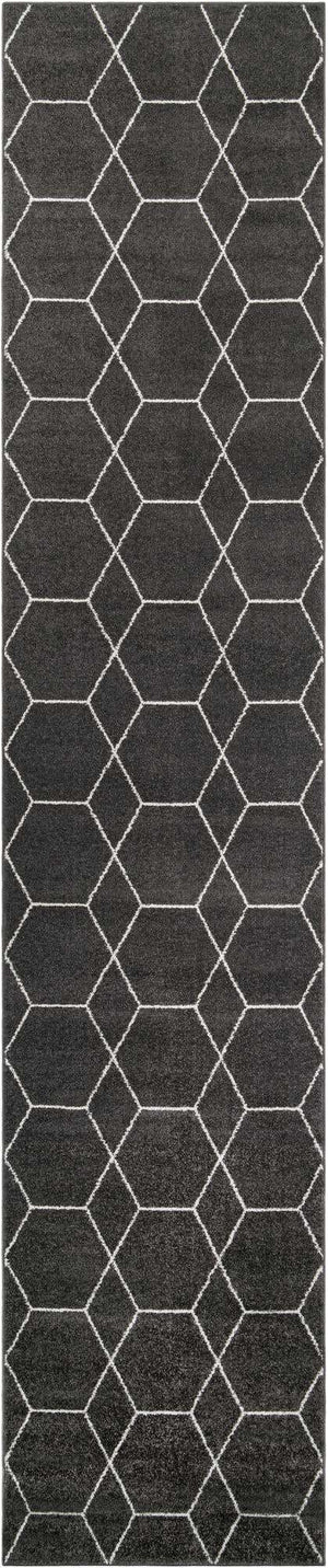 Dark Gray 3' 3 x 16' 5 Trellis Frieze Runner Area Rug Geometric Modern Unique Stain Resistant Easy Clean Carpet for Living, Dining, Bedrooms, Office for Sale at Rug Engine