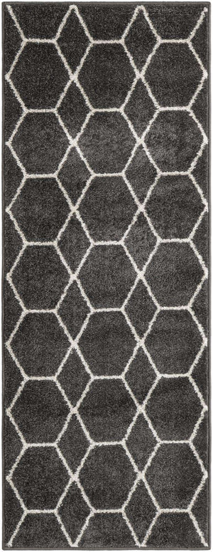 Dark Gray 2' x 5' 3 Trellis Frieze Runner Area Rug Geometric Modern Unique Stain Resistant Easy Clean Carpet for Living, Dining, Bedrooms, Office for Sale at Rug Engine