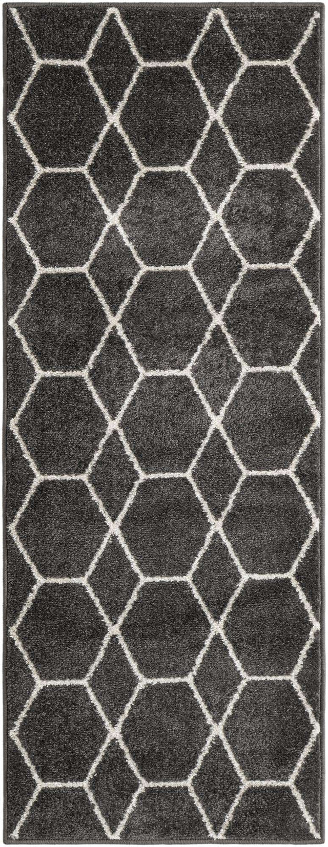 Dark Gray 2' x 5' 3 Trellis Frieze Runner Area Rug Geometric Modern Unique Stain Resistant Easy Clean Carpet for Living, Dining, Bedrooms, Office for Sale at Rug Engine