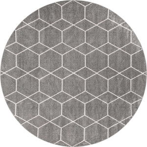 Light Gray 10' x 10' Trellis Frieze Round Area Rug Geometric Modern Unique Stain Resistant Easy Clean Carpet for Living, Dining, Bedrooms, Office for Sale at Rug Engine