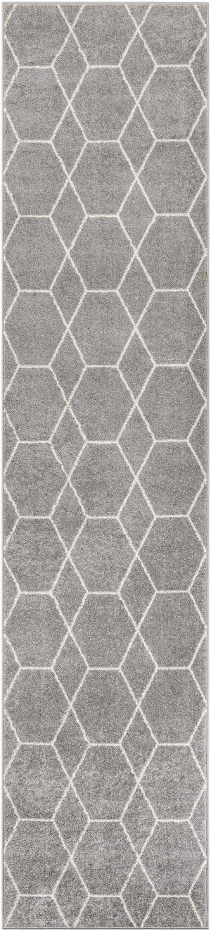 Light Gray 2' 7 x 12' Trellis Frieze Runner Area Rug Geometric Modern Unique Stain Resistant Easy Clean Carpet for Living, Dining, Bedrooms, Office for Sale at Rug Engine