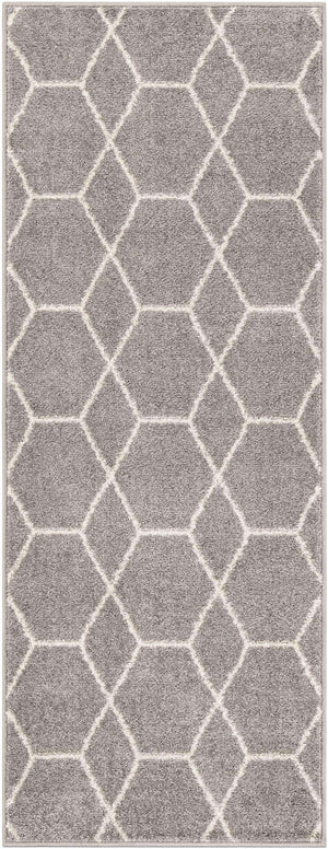 Light Gray 2' x 5' 3 Trellis Frieze Runner Area Rug Geometric Modern Unique Stain Resistant Easy Clean Carpet for Living, Dining, Bedrooms, Office for Sale at Rug Engine