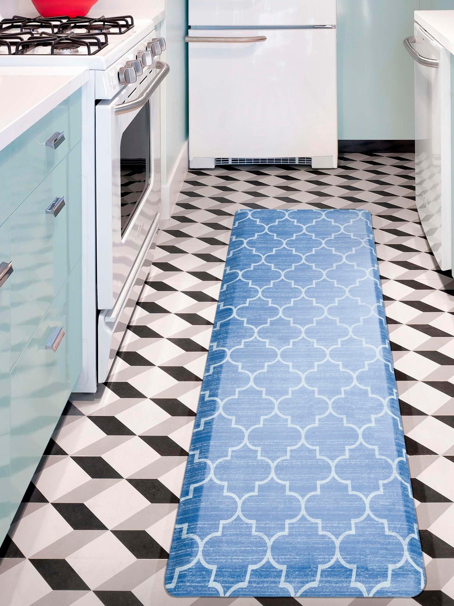Anti-Fatigue Blue 2' x 5' Comfort Standing Mat  for Kitchen, Bath, Laundry Room, Office Colorful PVC Durable Non-Slip Water Resistant Spill Proof Rug Thick Rubber for Sale at Rug Engine