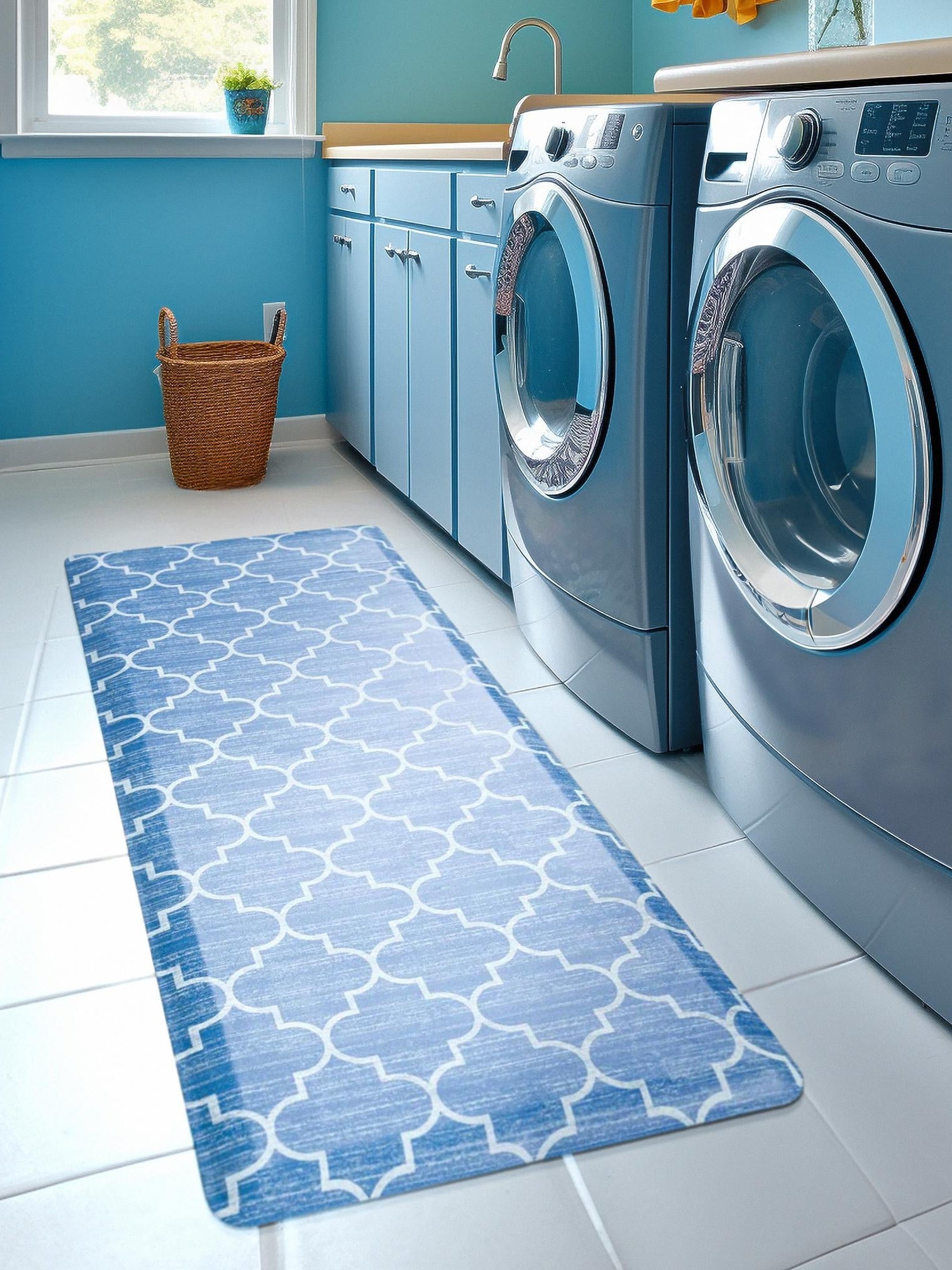 Anti-Fatigue Blue 2' x 5' Comfort Standing Mat  for Kitchen, Bath, Laundry Room, Office Colorful PVC Durable Non-Slip Water Resistant Spill Proof Rug Thick Rubber for Sale at Rug Engine