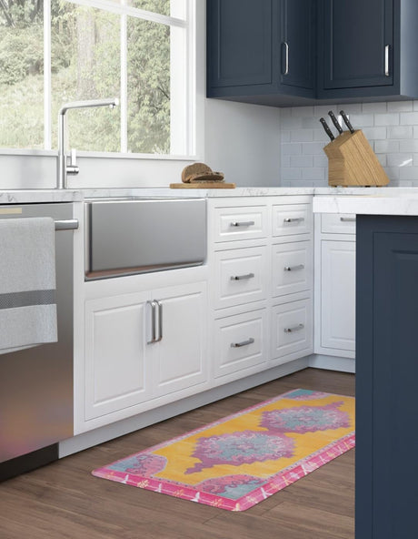 Anti-Fatigue Sunburst Yellow and Pink 2' x 3' Comfort Standing Mat  for Kitchen, Bath, Laundry Room, Office Colorful PVC Durable Non-Slip Water Resistant Spill Proof Rug Thick Rubber for Sale at Rug Engine