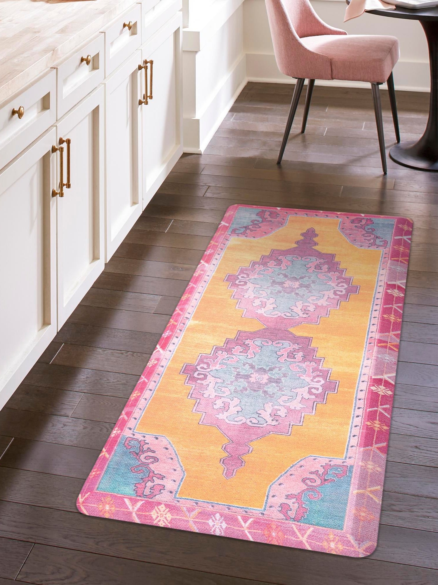 Anti-Fatigue Sunburst Yellow and Pink 2' x 3' Comfort Standing Mat  for Kitchen, Bath, Laundry Room, Office Colorful PVC Durable Non-Slip Water Resistant Spill Proof Rug Thick Rubber for Sale at Rug Engine