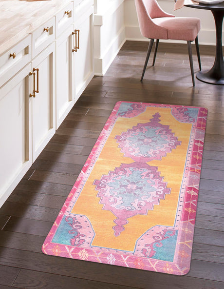 Anti-Fatigue Sunburst Yellow and Pink 2' x 3' Comfort Standing Mat  for Kitchen, Bath, Laundry Room, Office Colorful PVC Durable Non-Slip Water Resistant Spill Proof Rug Thick Rubber for Sale at Rug Engine