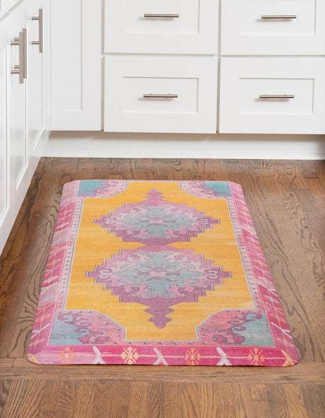 Anti-Fatigue Sunburst Yellow and Pink 2' x 5' Comfort Standing Mat  for Kitchen, Bath, Laundry Room, Office Colorful PVC Durable Non-Slip Water Resistant Spill Proof Rug Thick Rubber for Sale at Rug Engine