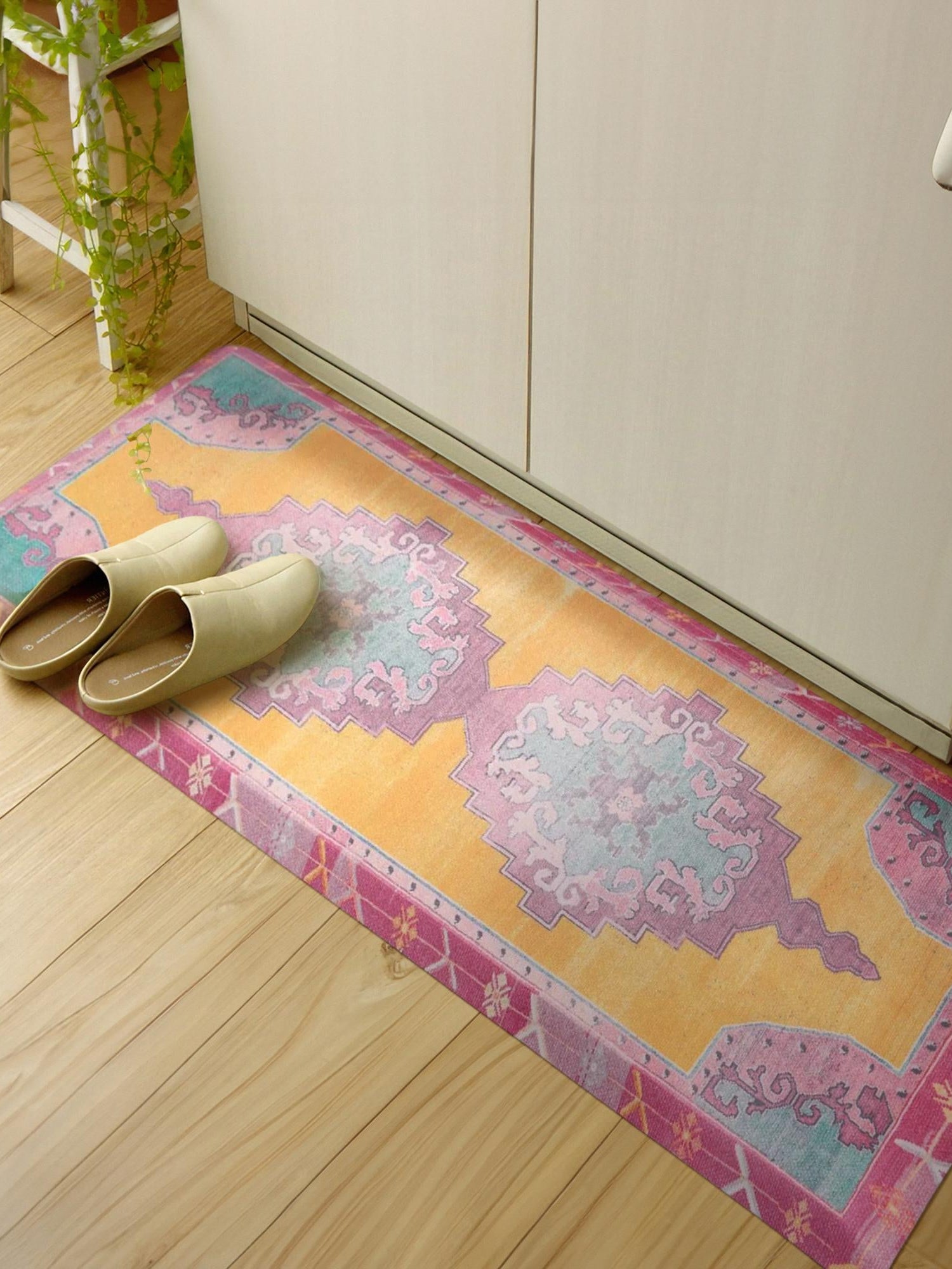 Anti-Fatigue Sunburst Yellow and Pink 2' x 3' Comfort Standing Mat  for Kitchen, Bath, Laundry Room, Office Colorful PVC Durable Non-Slip Water Resistant Spill Proof Rug Thick Rubber for Sale at Rug Engine