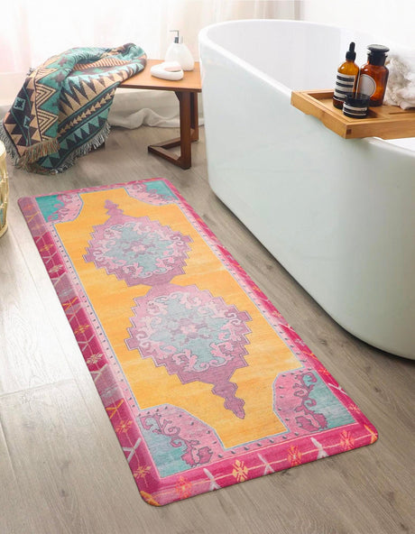 Anti-Fatigue Sunburst Yellow and Pink 2' x 5' Comfort Standing Mat  for Kitchen, Bath, Laundry Room, Office Colorful PVC Durable Non-Slip Water Resistant Spill Proof Rug Thick Rubber for Sale at Rug Engine