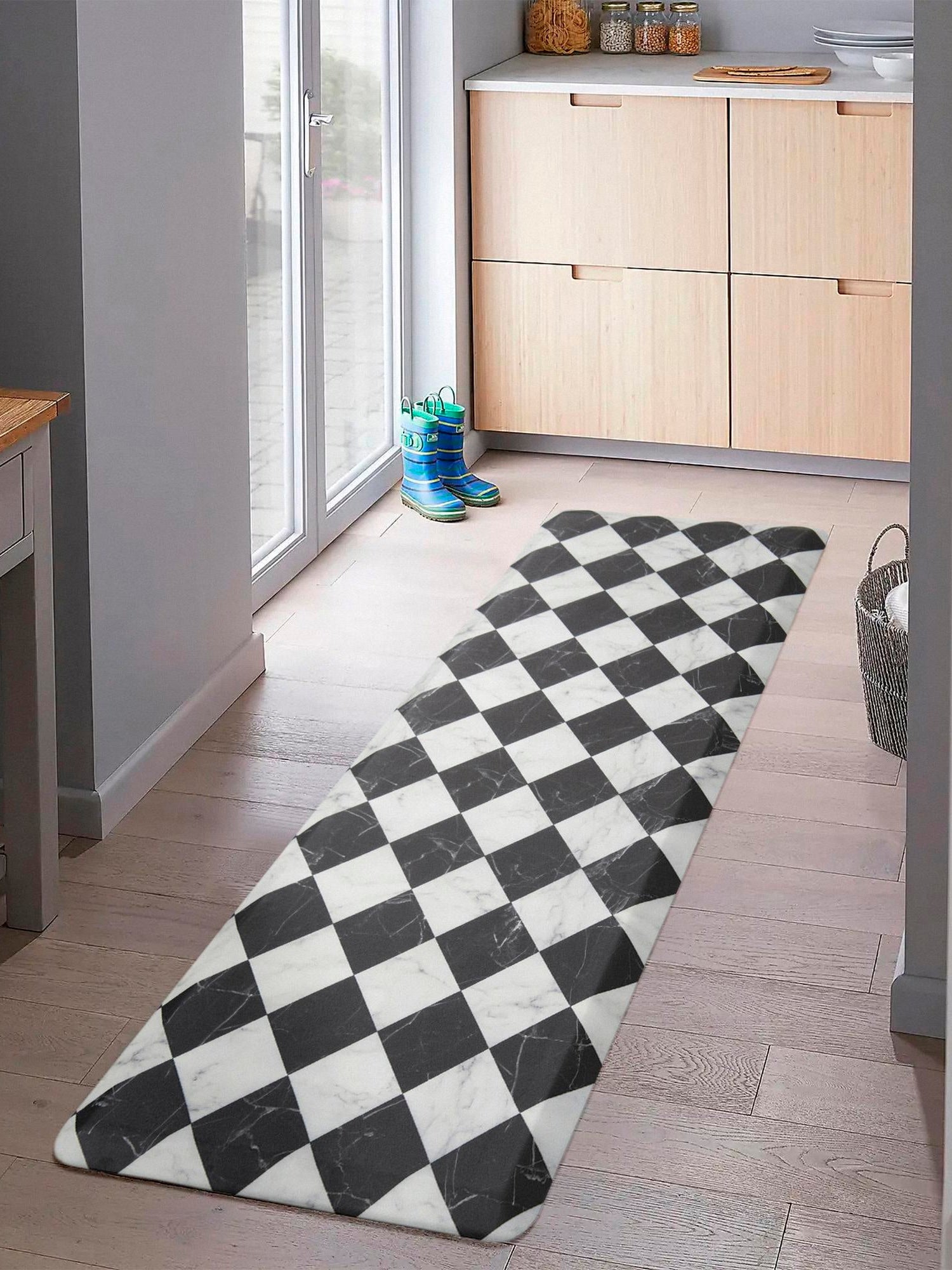 Anti-Fatigue Black and White 2' x 3' Comfort Standing Mat  for Kitchen, Bath, Laundry Room, Office Colorful PVC Durable Non-Slip Water Resistant Spill Proof Rug Thick Rubber for Sale at Rug Engine