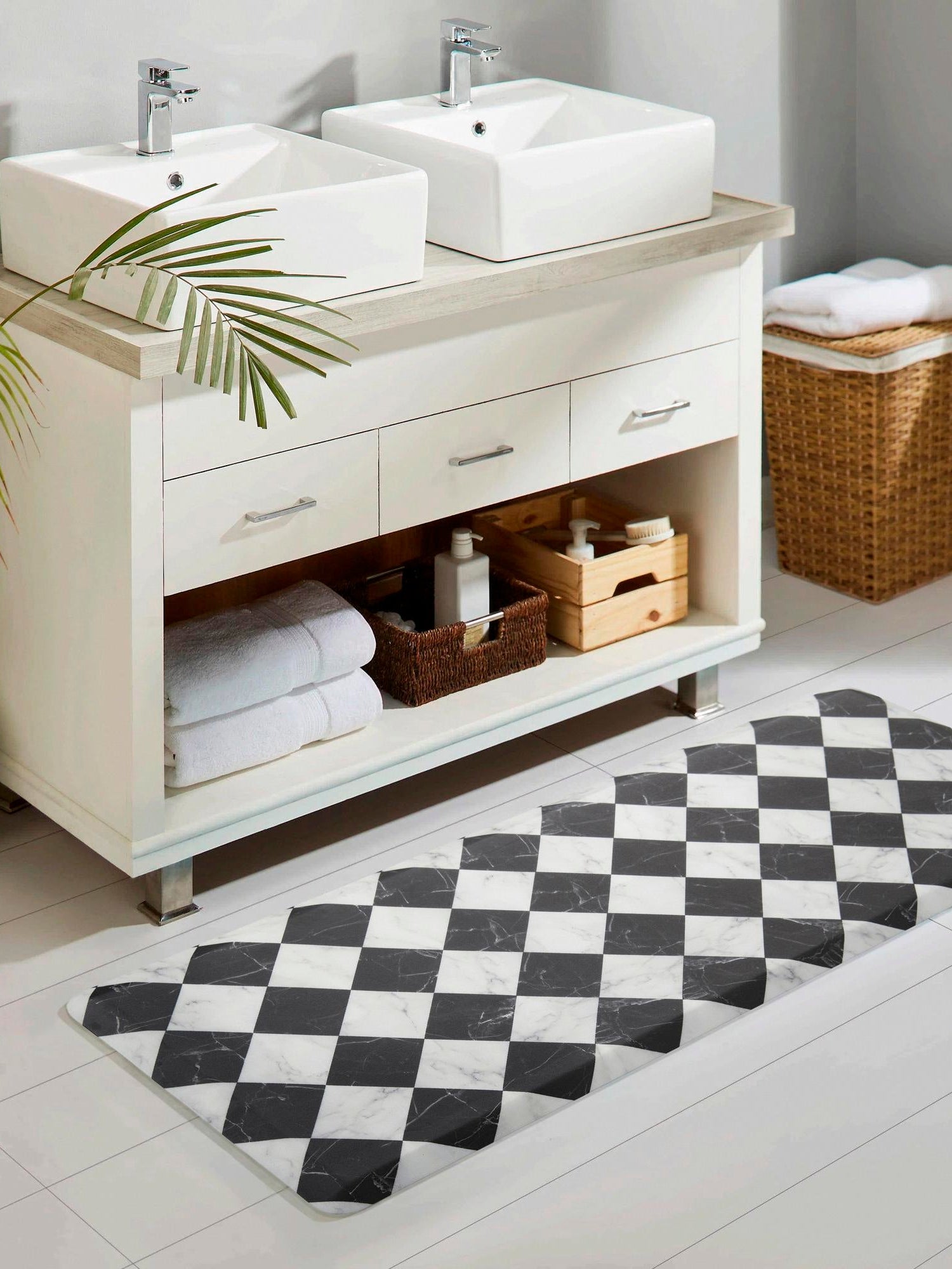 Anti-Fatigue Black and White 2' x 3' Comfort Standing Mat  for Kitchen, Bath, Laundry Room, Office Colorful PVC Durable Non-Slip Water Resistant Spill Proof Rug Thick Rubber for Sale at Rug Engine