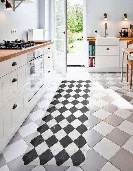 Anti-Fatigue Black and White 2' x 5' Comfort Standing Mat  for Kitchen, Bath, Laundry Room, Office Colorful PVC Durable Non-Slip Water Resistant Spill Proof Rug Thick Rubber for Sale at Rug Engine