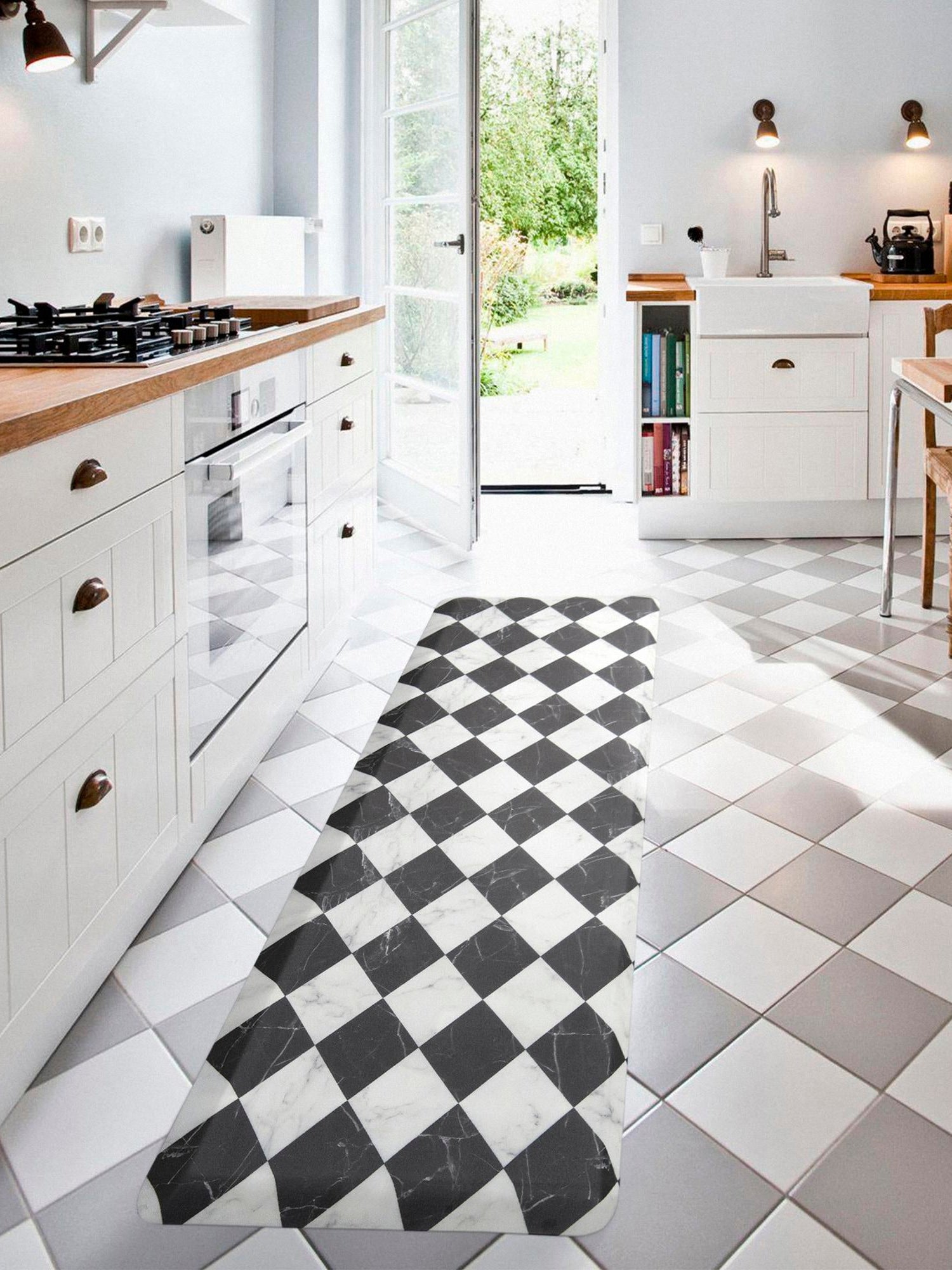 Anti-Fatigue Black and White 2' x 3' Comfort Standing Mat  for Kitchen, Bath, Laundry Room, Office Colorful PVC Durable Non-Slip Water Resistant Spill Proof Rug Thick Rubber for Sale at Rug Engine