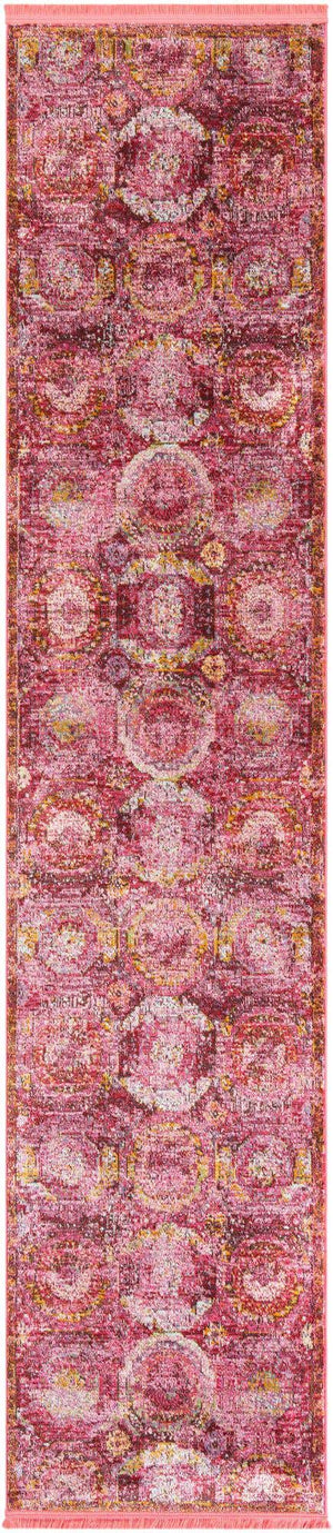 Pink 2' 7 x 12' Baracoa Runner Area Rug 100% Polypropylene Distressed Vintage Living Dining Room Office Traditional Carpet for Sale at Rug Engine