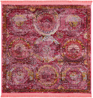 Pink 3' 3 x 3' 3 Baracoa Square Area Rug 100% Polypropylene Distressed Vintage Living Dining Room Office Traditional Carpet for Sale at Rug Engine