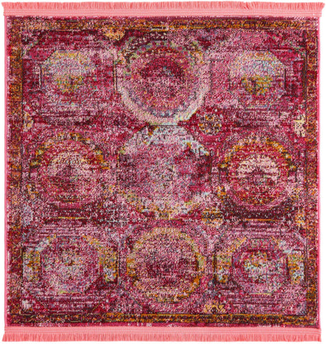 Pink 3' 3 x 3' 3 Baracoa Square Area Rug 100% Polypropylene Distressed Vintage Living Dining Room Office Traditional Carpet for Sale at Rug Engine