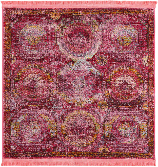 Pink 3' 3 x 3' 3 Baracoa Square Area Rug 100% Polypropylene Distressed Vintage Living Dining Room Office Traditional Carpet for Sale at Rug Engine