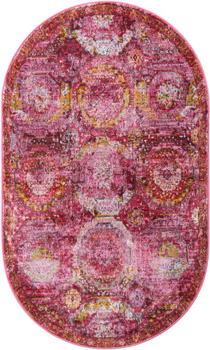 Pink 3' 3 x 5' 3 Baracoa Oval Area Rug 100% Polypropylene Distressed Vintage Living Dining Room Office Traditional Carpet for Sale at Rug Engine