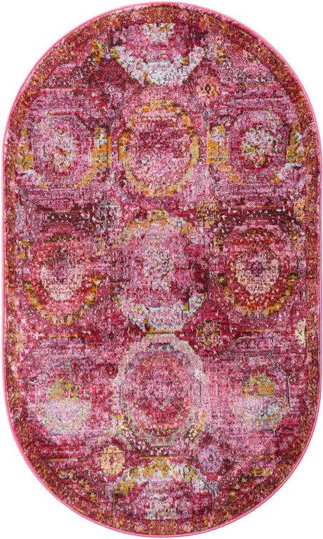 Pink 3' 3 x 5' 3 Baracoa Oval Area Rug 100% Polypropylene Distressed Vintage Living Dining Room Office Traditional Carpet for Sale at Rug Engine