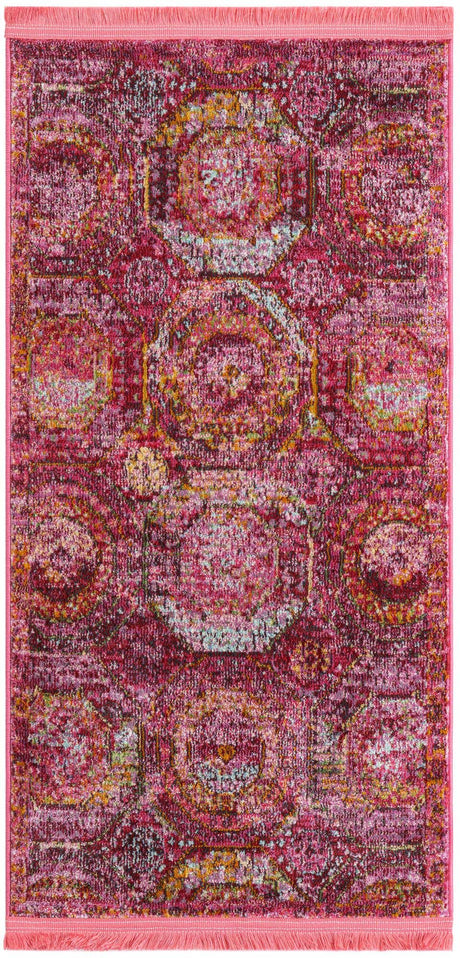 Pink 2' 2 x 4' 1 Baracoa Runner Area Rug 100% Polypropylene Distressed Vintage Living Dining Room Office Traditional Carpet for Sale at Rug Engine